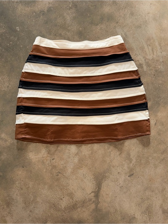 Strut & Bolt Dresses & Skirts - Strut & Bolt Brown Black Cream Striped Layered Mini Skirt M Boutique